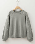 Solid Pearl Drop Shoulder Round Neck Sweater