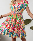 Abstract V-Neck Ruffle Mini Dress