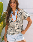 Delilah Zebra Stripe V-Neck Short Sleeve Blouse