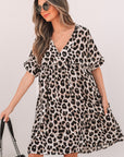 Brinley Cheetah Backless V Neck Loose Fit Mini Dress