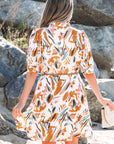 Christina Puff Sleeve Button Up Braided Belt Mini Dress