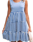 Stripe Sleeveless Tiered Mini Dress