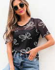Maddie Bow Mesh Short Sleeve Top