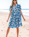 Halle Ricrac Trim Split Neck Floral Loose Dress
