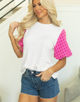 Aleena Contrast Tweed Puff Sleeve Top