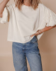 Sylvia Pearled Puff Sleeve Loose Top
