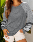 Stripe Patchwork Raglan Long Sleeve Top