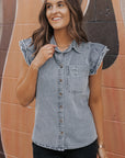 Bridget Frayed Ruffle Sleeve Denim Shirt