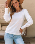Mabel Ribbed Bishop Sleeve Round Neck Top