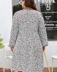 Plus Size Leopard Half-Button Collared Puff Sleeve Dress