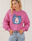 Regina Chic Tiger Embroidered Casual Sweatshirt