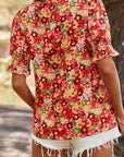 Floral Pleated Wrap V-Neck Blouse