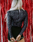 Gia Sequin V Neck Zipped Long Sleeve Bodysuit