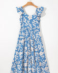 Henley Floral U Neck Flutter Shoulder Tiered Midi Dress