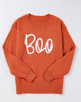 Boo Knitted Pattern Ribbed Edge Sweater