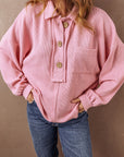 Camille Ribbed Knit Collared Henley Top