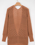 Solid Hollow Knit Open-Front Cardigan