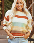 Stripe Colorblock Crewneck Drop Shoulder Sweater