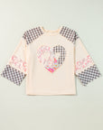 Emilia Plaid Floral Peace Heart Long Sleeve Top