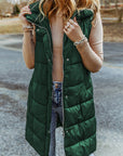 Solid Quilted Long Hooded Vest Coat
