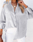 Striped Casual Shirred Cuffs Shirt