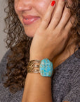 Abstract Blue Turquoise Golden Statement Cuff
