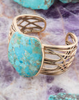 Abstract Blue Turquoise Golden Statement Cuff