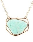 Abstract Green Chrysoprase and Golden Pendant Necklace