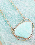 Abstract Green Chrysoprase and Golden Pendant Necklace