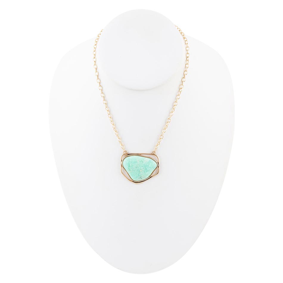 Abstract Green Chrysoprase and Golden Pendant Necklace