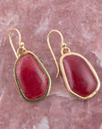 Abstract Red Raspberry Quartz Golden Drop Earrings