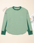 Plus Size Stripe Thermal Reverse Seam Patchwork Top