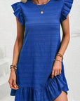 Claire Textured Flutter Sleeve Ruffled Mini Dress