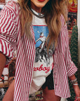 Stripe Patch Pocket Side Slit Buttoned Shirt
