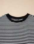 Stripe Ribbed Trim Drop Shoulder Top