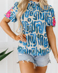 Lara Puff Sleeve Frilled Neck Printed Top