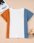 Colorblock Textured Cuff Sleeve T-Shirt