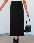 Emberlynn Button Fly Side Split High Waist Denim Midi Skirt