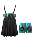 Teal Aztec Swim Dress & Shorts Set
