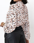 Leopard Lantern Sleeve Pleated Blouse