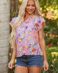 Aadhya Flutter Sleeve V Neck Floral Top