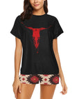 Red Aztec Bull Women's Western Top and Short Pajama Set