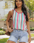 Kenna Stripe Rainbow Eyelet Knit Button Decor Tank Top