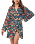 Blue Aztec Women's Long Sleeve Belted Satin Feel Dressing Lounge Robe