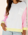 Floral Colorblock Patchwork Chest Pocket Long Sleeve Top