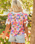 Aleia Floral Knotted Short Sleeve Blouse