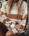 Maggie Striped Knit Puff Sleeve Casual Sweater