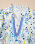 Floral Frilled Notched V-Neck Blouse
