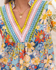 Boho Floral Crochet V-Neck Blouse