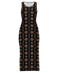 Black and Tan Aztec Sleeveless Bodycon Side Slit Maxi Dress